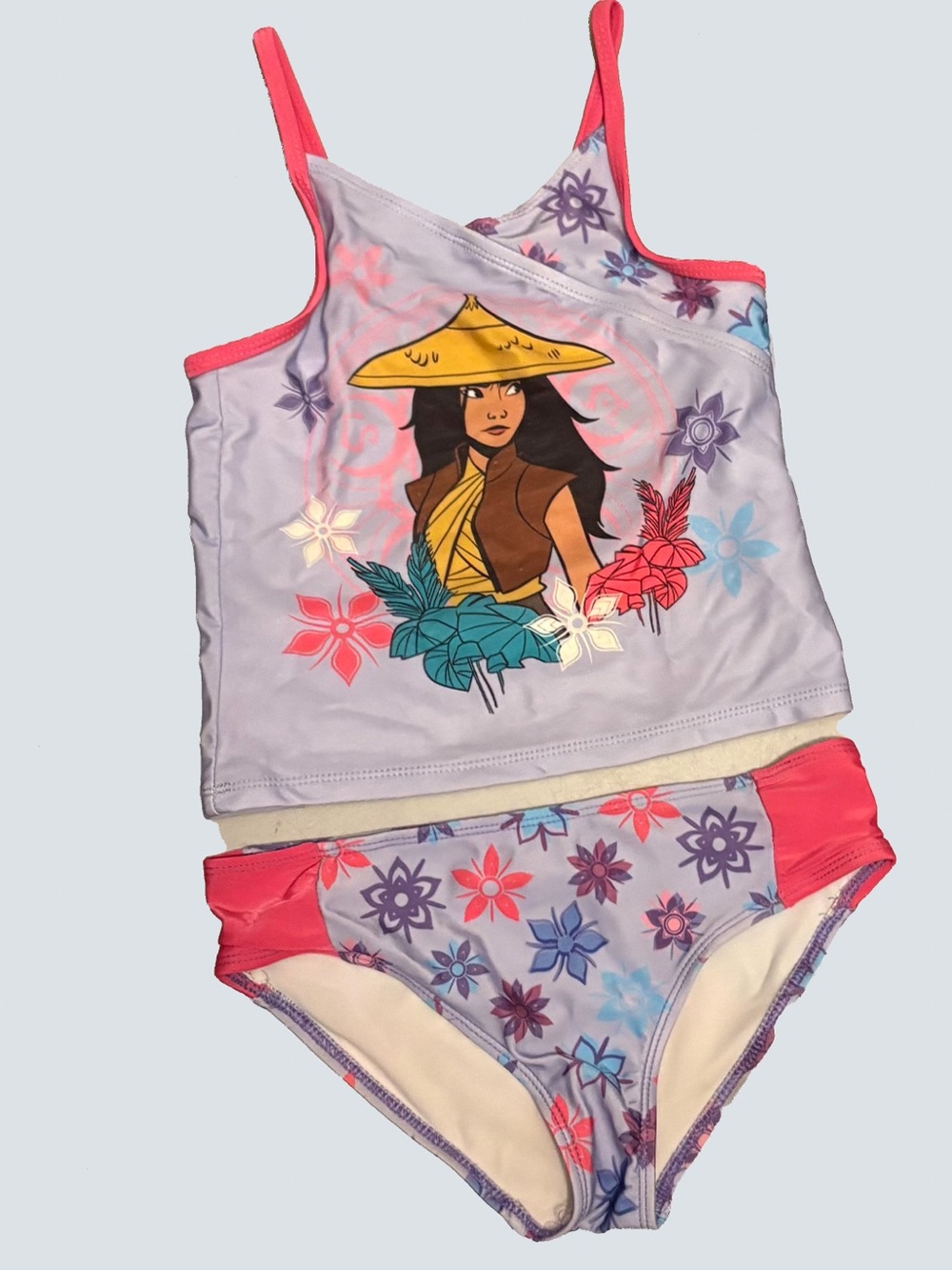 Disney Girls Purple and Pink Raya Tankini Swim Set